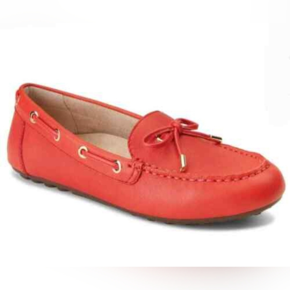 Women Vionic Virginia Loafers Shoes Coral Red Sz 9 Flats Leather Classic Preppy